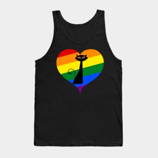 Black Cat LGBT Love Is Love Heart Support Pride Month Tank Top